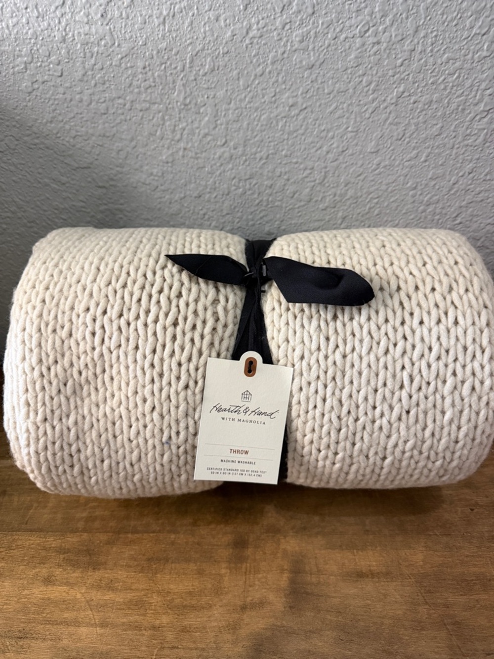 Hearth & Hand Cream Chunky Knit Throw 50”x 60” New